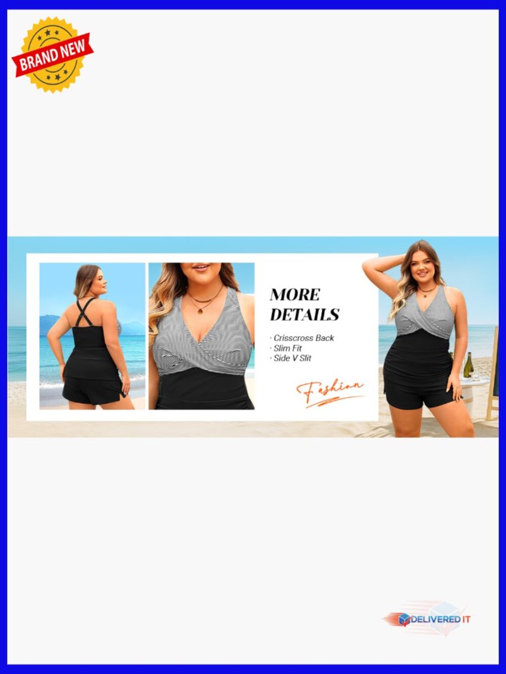 Plus Size Tankini Set with Tummy Control & Pocket Shorts - Picture 7 of 7